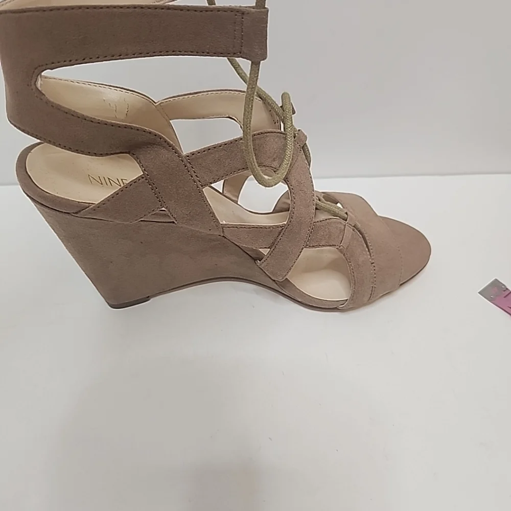 Nine West Women's Tan Beige Pasa Suede Lace Up Wedge Sandals Size 9